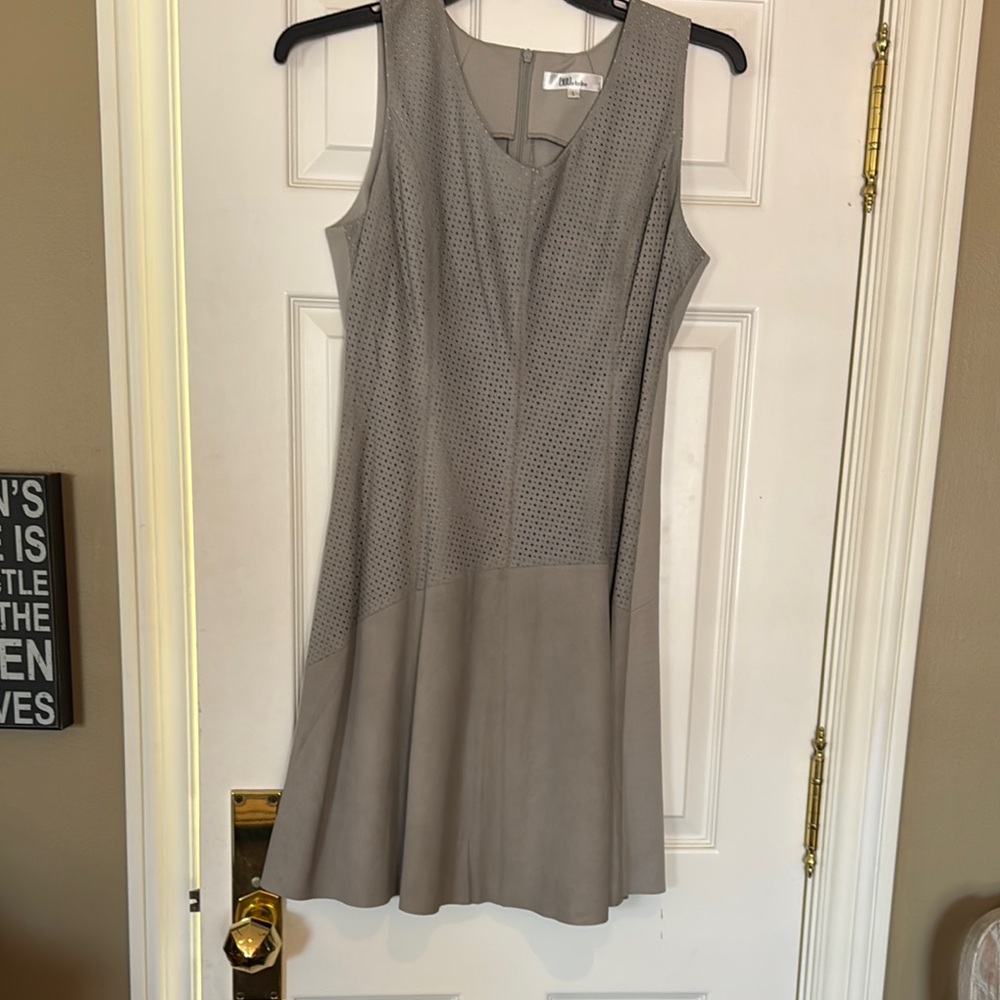 My Tribe Gray Sleeveless V-Neck A-Line dress. 
Lined and 52% leather.